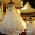 New Custom Made Ivory/White Satin Tulle Lace Applique Beading Crystal Diamond a-Line Wedding Dress Bridal Gown (W-33)